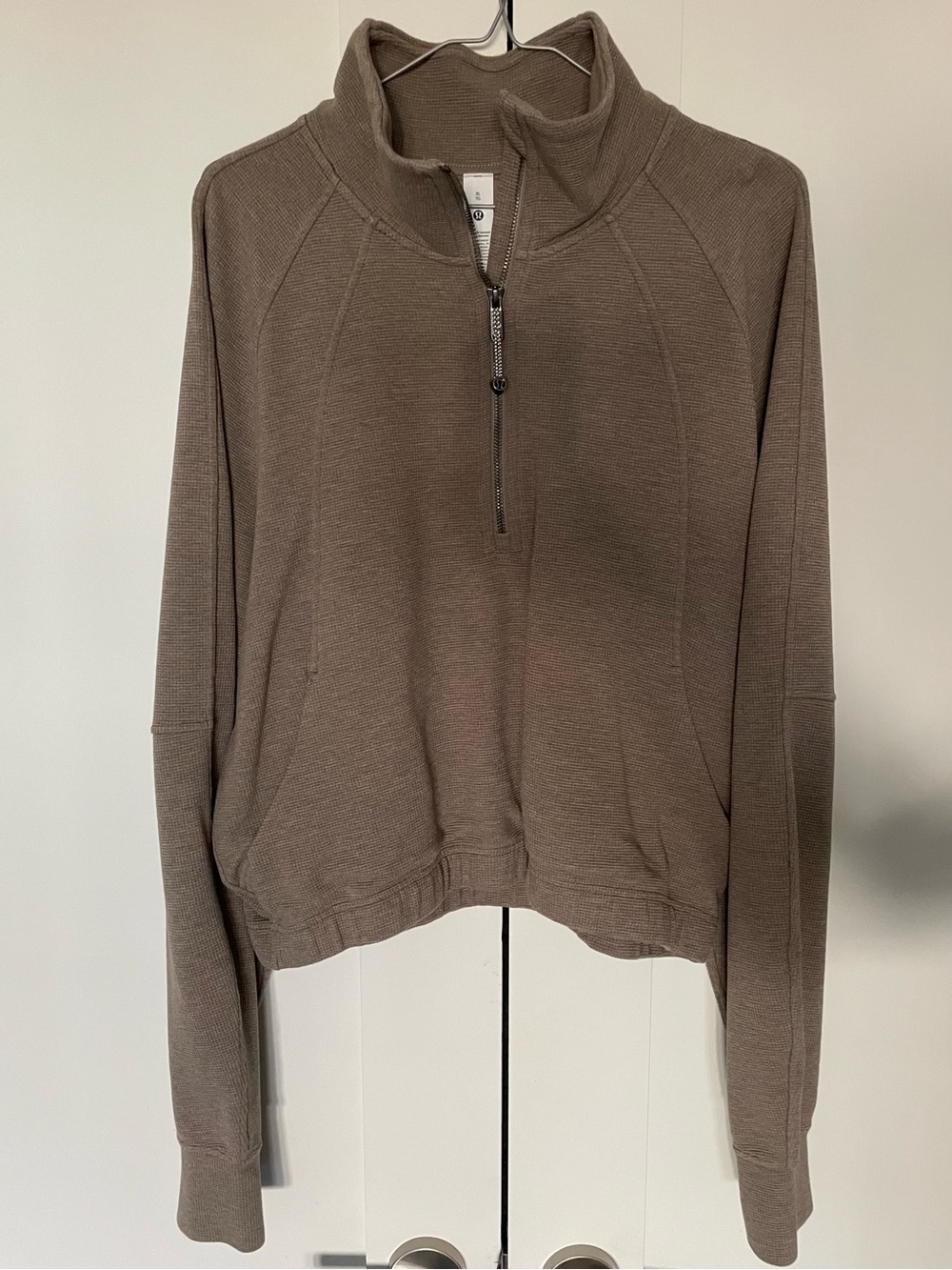 Lululemon Scuba Cropped Funnel-Neck Half Zip Waffle XL Heathered Warm Ash Grey - Picture 2 of 6